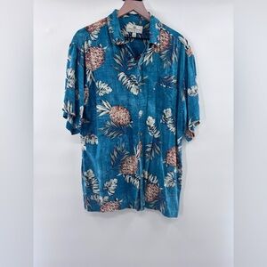 Island Shores 100% Washable Silk Hawaiian Button Up Shirt Green Size Large